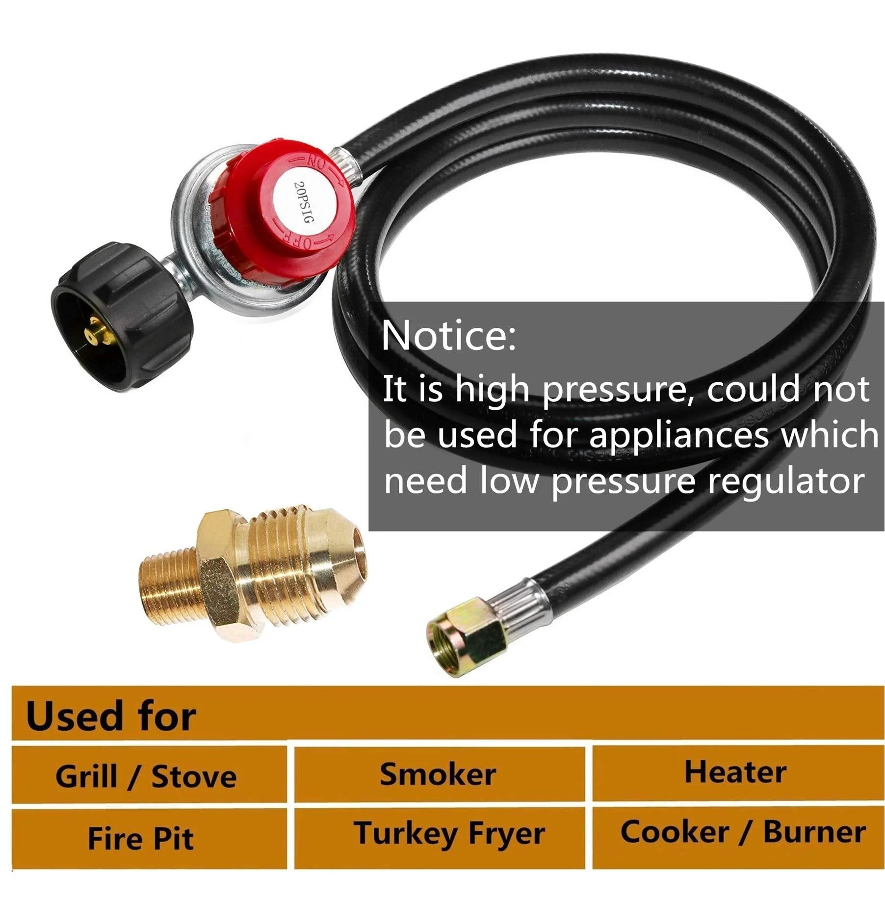 Adjustable 0-20 PSI Propane Regulator With 5 Foot Hose For Grills, Campers And Outdoor Cooking Fits QCC1 Type1 Tanks