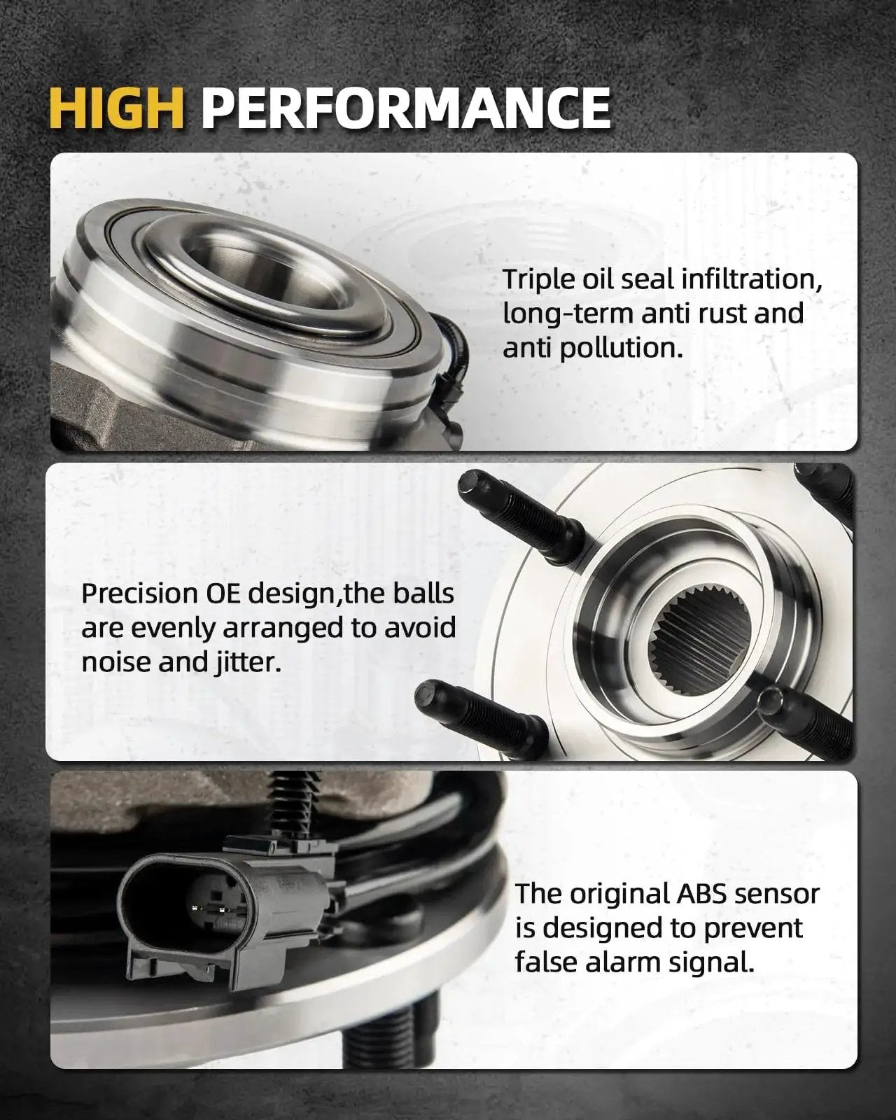 Front Wheel Hub Bearing For Chevy Trailblazer GMC Envoy And Family SUVs 2002 To 2009 Includes Envoy XL XUV Rainier Bravada SSR Isuzu Ascender Saab 9 7x With 6 Lug Design And ABS Compatible Part Number 513188 Ready To Drop In, showing close-up on ABS sensor and ball arrangement.
