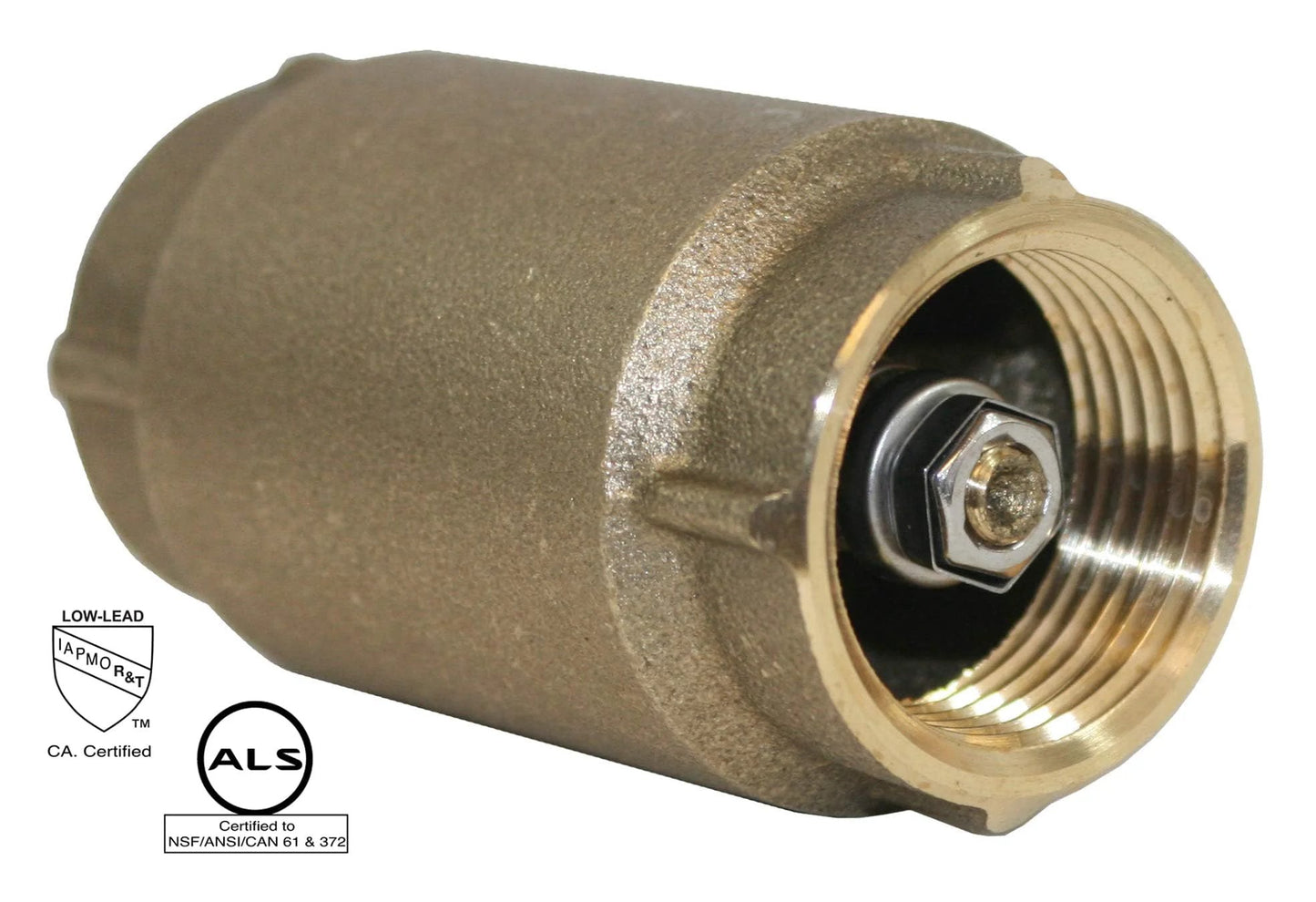 No-Lead Brass In-Line Check Valve For Irrigation And Well Systems, 1-1/4 Inch Female NPT, IAMPO Certified, Merrill 700 Series