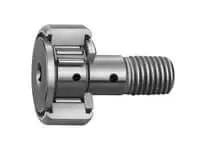 Side view of Single CF5FBUU Metric Cam Follower, Caged Stainless Steel Roller with Cylindrical Outer Ring, Sealed Hex Head.