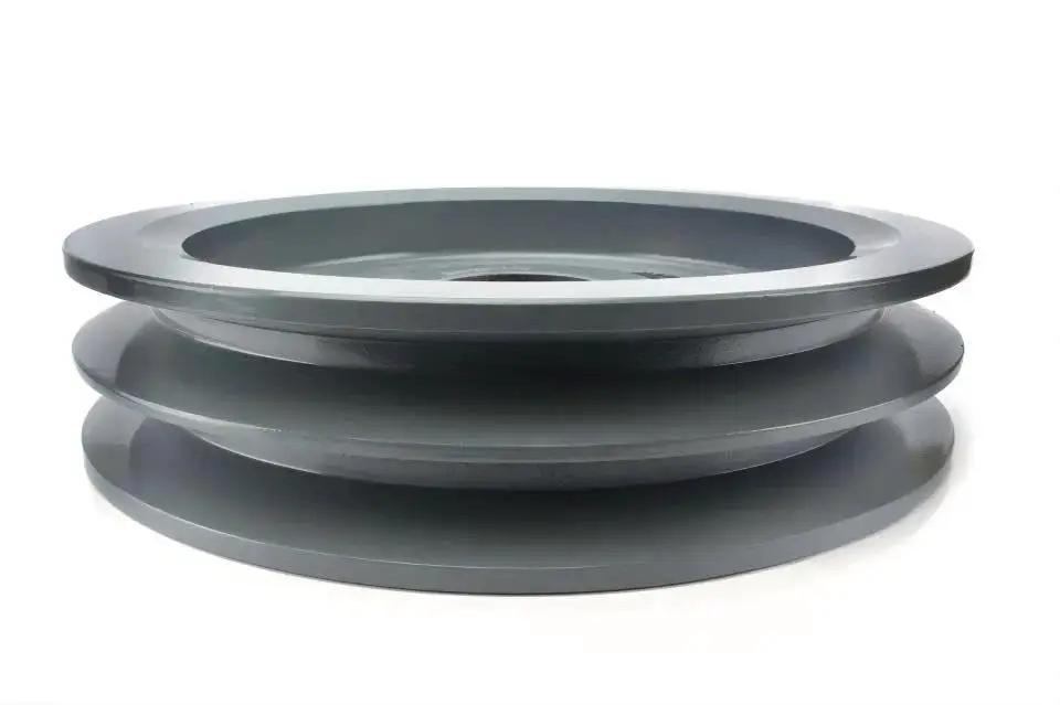 Efficient 7.75 inch dual groove cast iron pulley with a 1-1/8 inch bushing, side view, designed for reliable belt drive