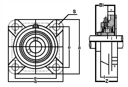 7/8" Bearing UCF205-14 Black Oxide Plated Insert + Square Flanged Cast Housing Mounted Bearing