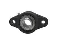 Front view of 2-Bolt flange pillow block bearing unit MUCNFL205-16B single set-screw housing with stainless insert and black plastic body