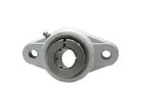 Front view of Single 1-1/4 in (31.75 mm) Accu-Loc Kanigen-plated sealed ball bearing, wide inner ring, 2-bolt flange, white polymer housing
