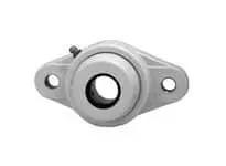 40mm Narrow ID 2-Bolt Flange Bearing Single 1-Pack, Stainless Insert with Set-Screw Locking, open view, white polymer housing.