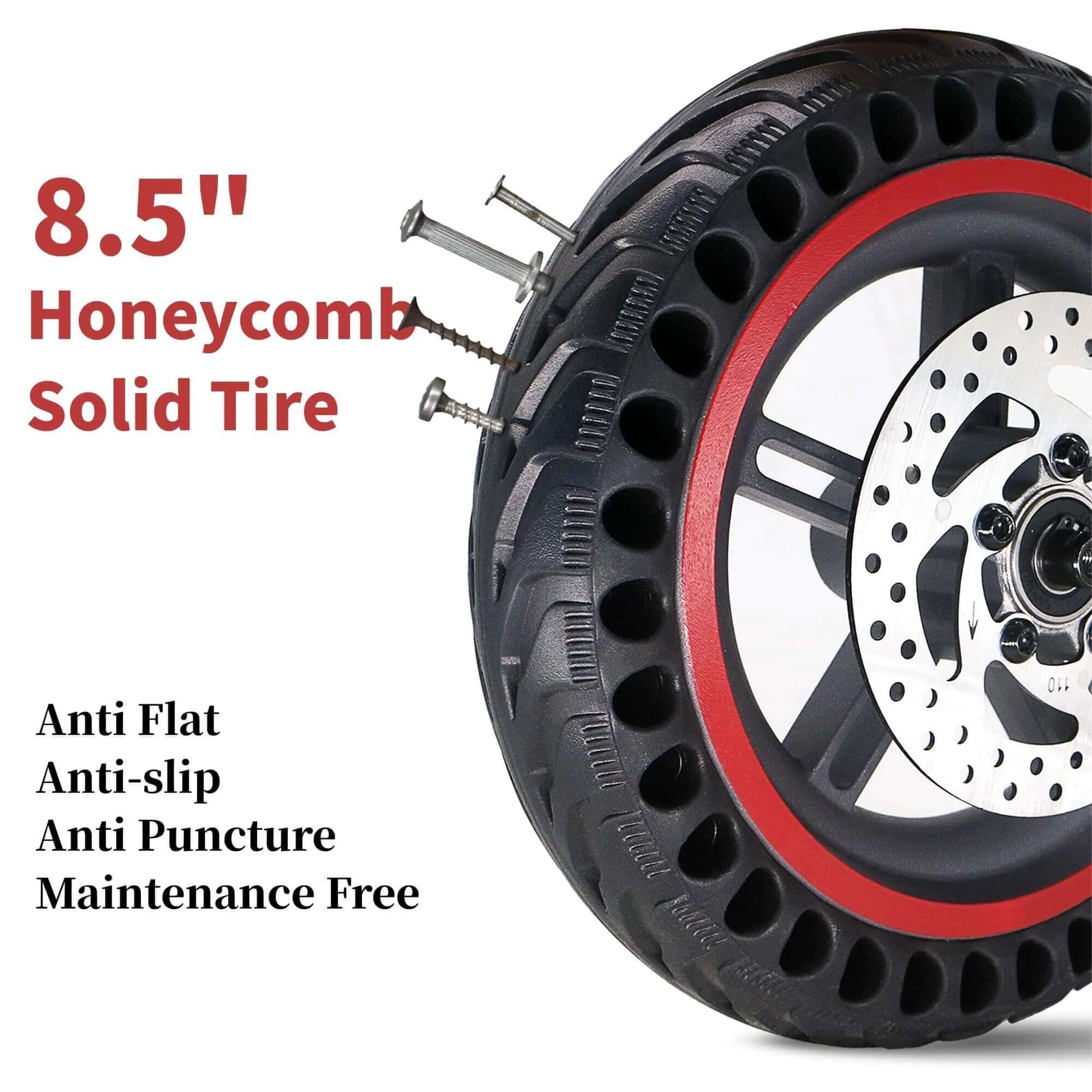 8.5'' Electric Scooter Replacement Rear Wheel – Solid Tire with Wheel Hub & 110mm Brake Disc, compatible with Gotrax models