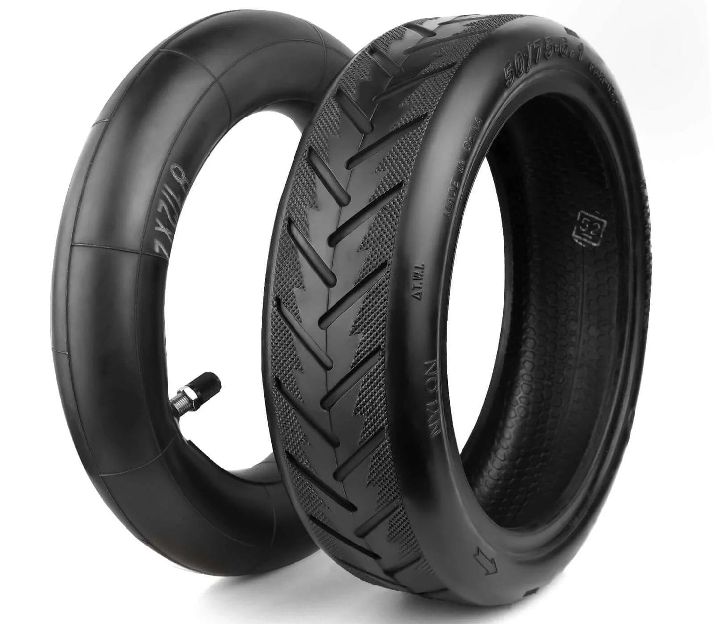 8.5 Tire Tube 50/75-6.1 Scooter Tire Replacement for Gorax/ Electric Scooter, showing inner tube and pneumatic tire side by side
