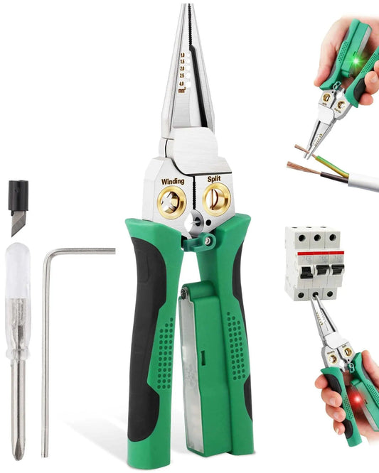 8 In 1 Wire Stripper With Voltage Tester For 10-18 AWG Wires, Pliers, Crimper, Cutters And Wire Splitting Tool, 12V-250V Electrical Tool