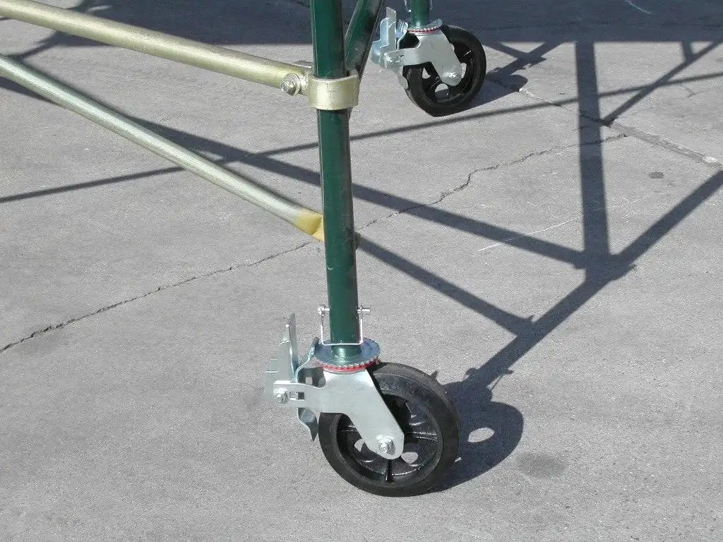 Set Of Four Eight Inch Caster Wheels With Cast Iron Hubs And Locking Brakes CBM1290 Heavy Duty 1100 Pound Load Capacity