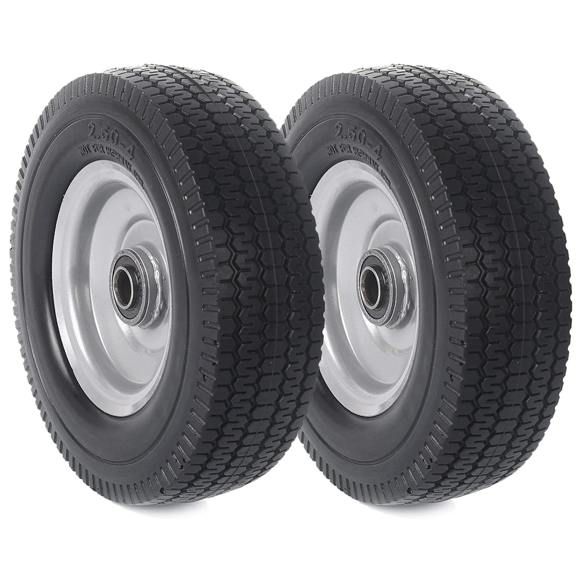 8 Inch Solid Wheel Replacement 2 Pack with 2.50-4 Flat Free Tire and Wheel, Offset Hub, 5/8 and 3/4 Inch Bearings