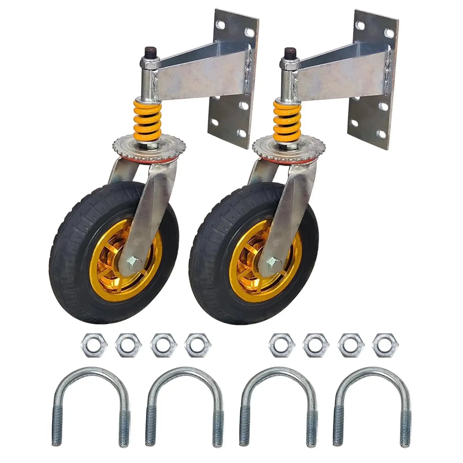 8 Inch Gate Caster Wheels for Metal Swing Gates and Wooden Fences, 360 Degree Swivel, Spring Loaded for Smooth Operation