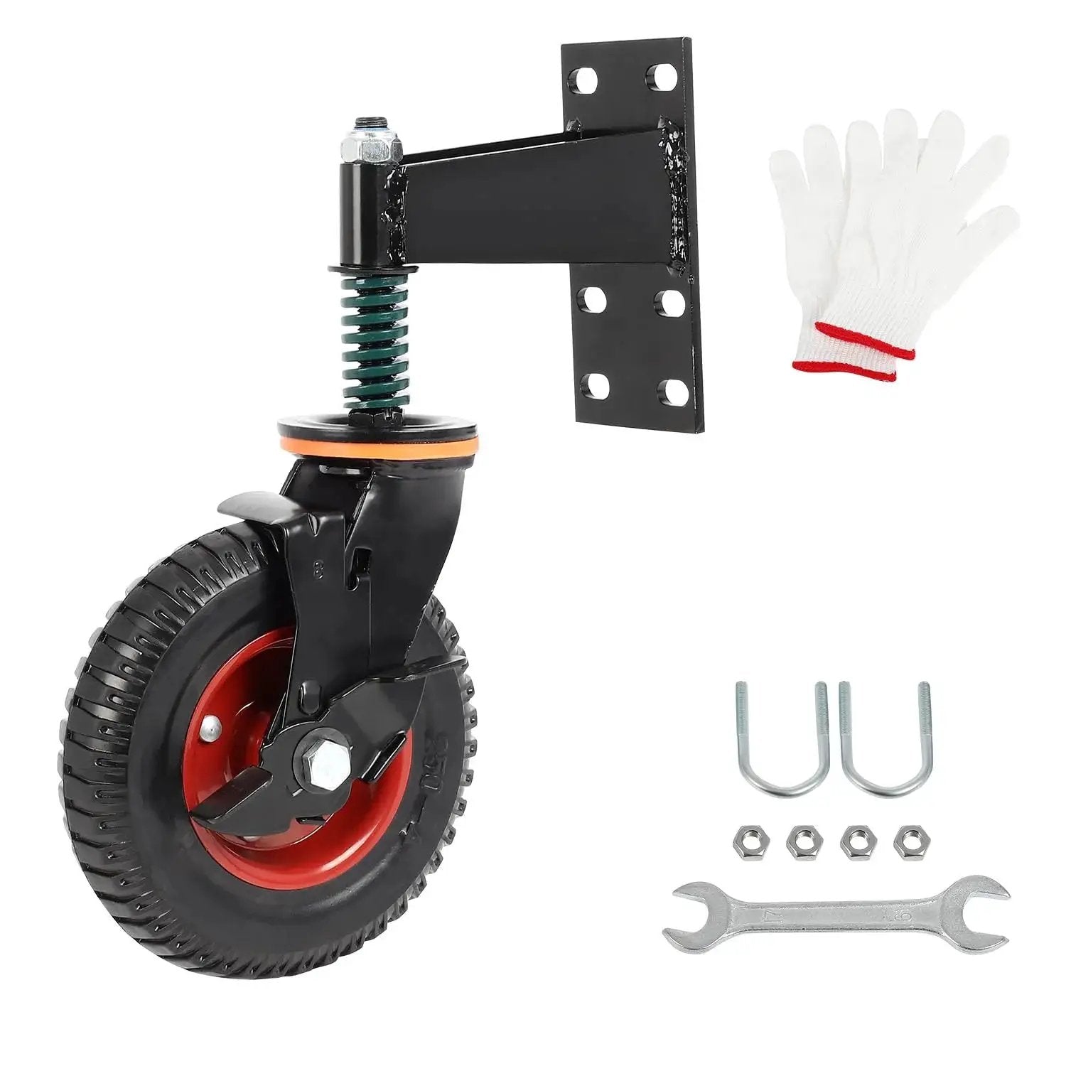 8 Inch Gate Wheel With Brake And 360 Degree Swivel Spring Loaded For 4 Inch Height Variation Compensation, 600 Lb Capacity