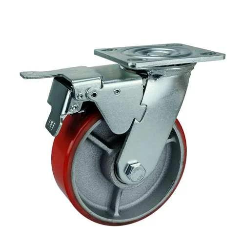8" Heavy Duty Caster Wheel 1190 Lbs - Brake Cast Iron - PU Top Plate