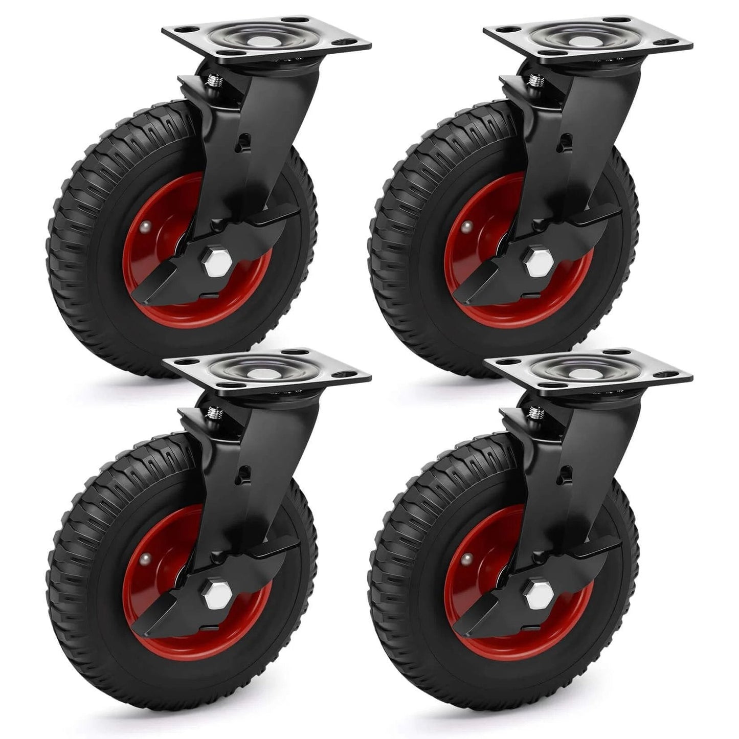 8 inch outdoor heavy duty rubber caster wheels designed for rough terrain, industrial swivel casters with brake for