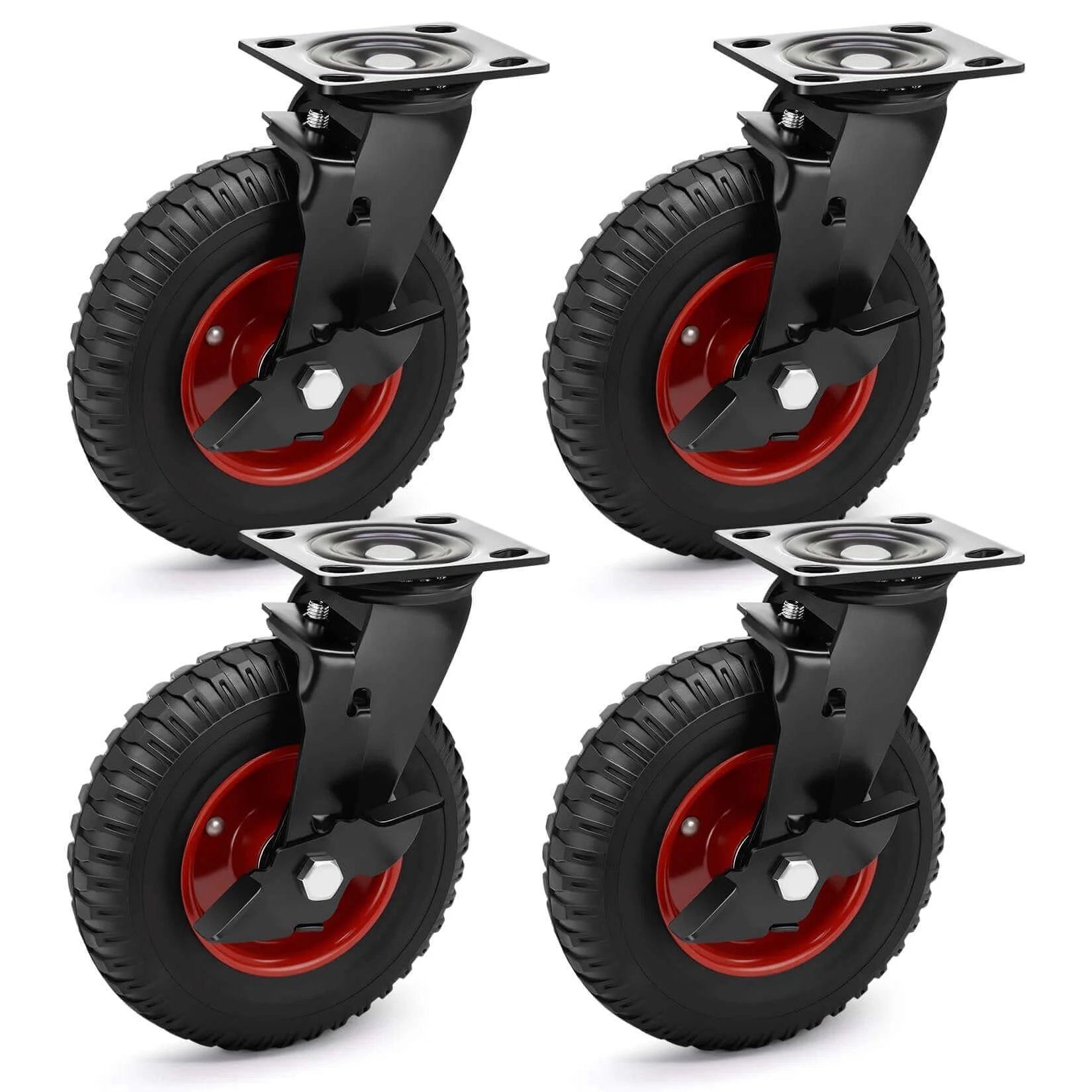 8 inch outdoor heavy duty rubber caster wheels designed for rough terrain, industrial swivel casters with brake for