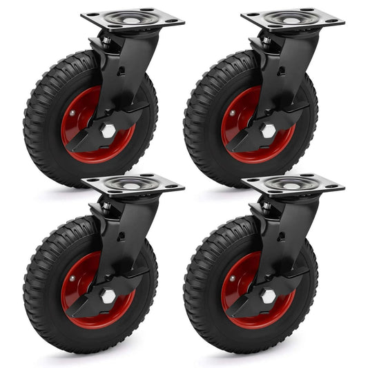 8 inch outdoor heavy duty rubber caster wheels designed for rough terrain, industrial swivel casters with brake for