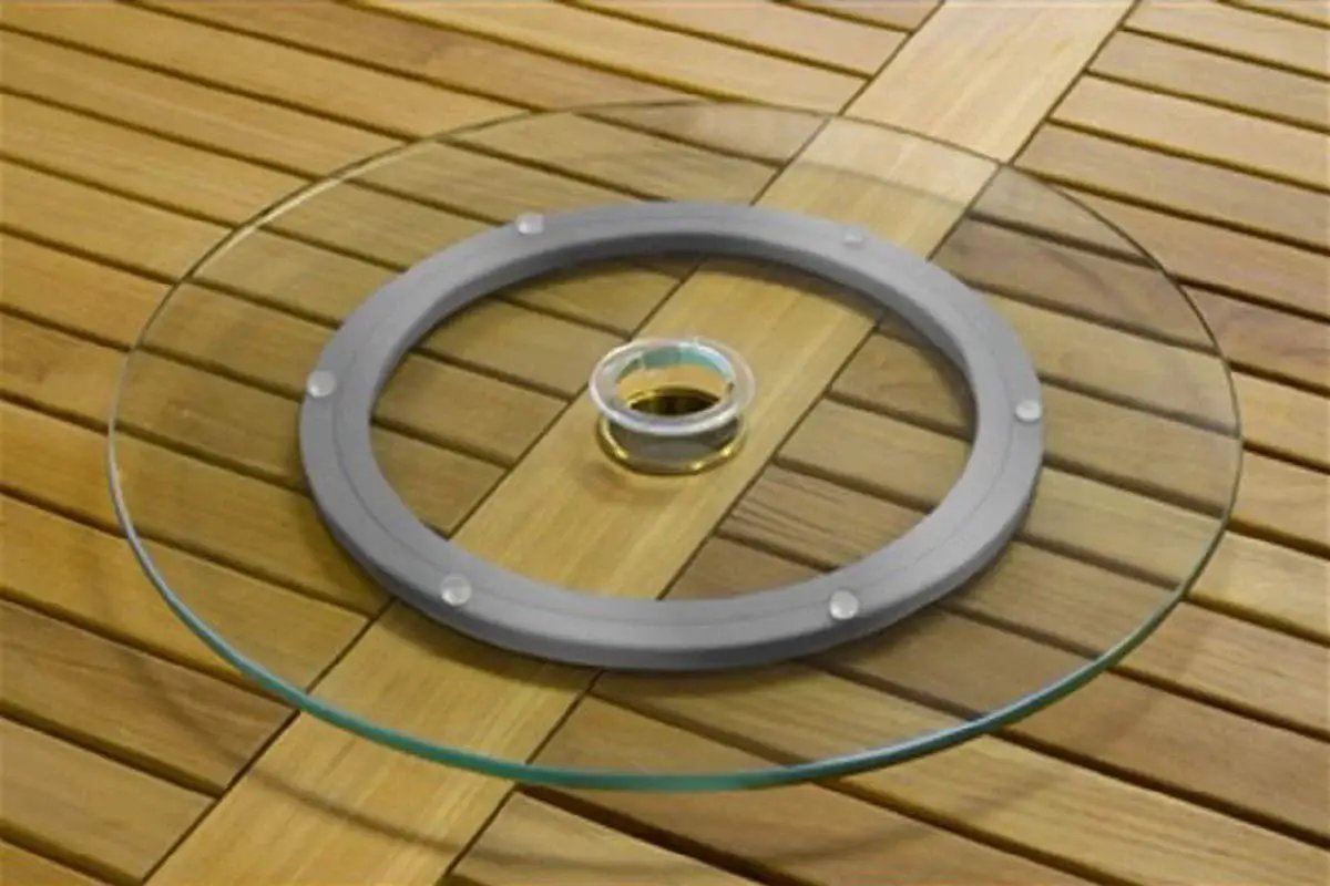 8 Inch Lazy Susan Base Only For Glass, Granite, Or Wood Tables, Heavy Duty Aluminum Alloy Rotating Turntable Bearing on wooden surface