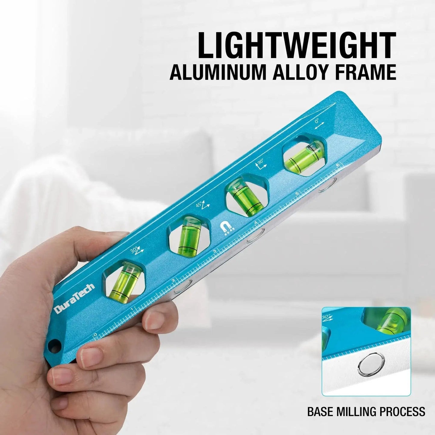 High Visibility 8 Inch Magnetic Torpedo Level With Four Bubbles 0 Degree 30 Degree 45 Degree And 90 Degree V Groove Large Viewing Window Aluminum Alloy Body