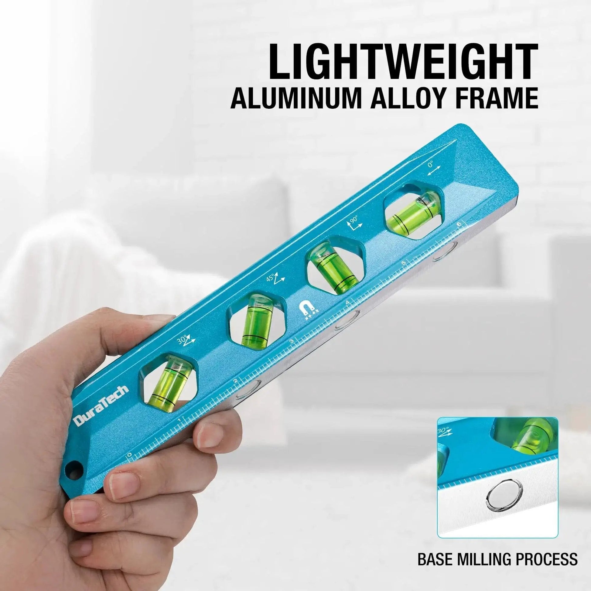 High Visibility 8 Inch Magnetic Torpedo Level With Four Bubbles 0 Degree 30 Degree 45 Degree And 90 Degree V Groove Large Viewing Window Aluminum Alloy Body
