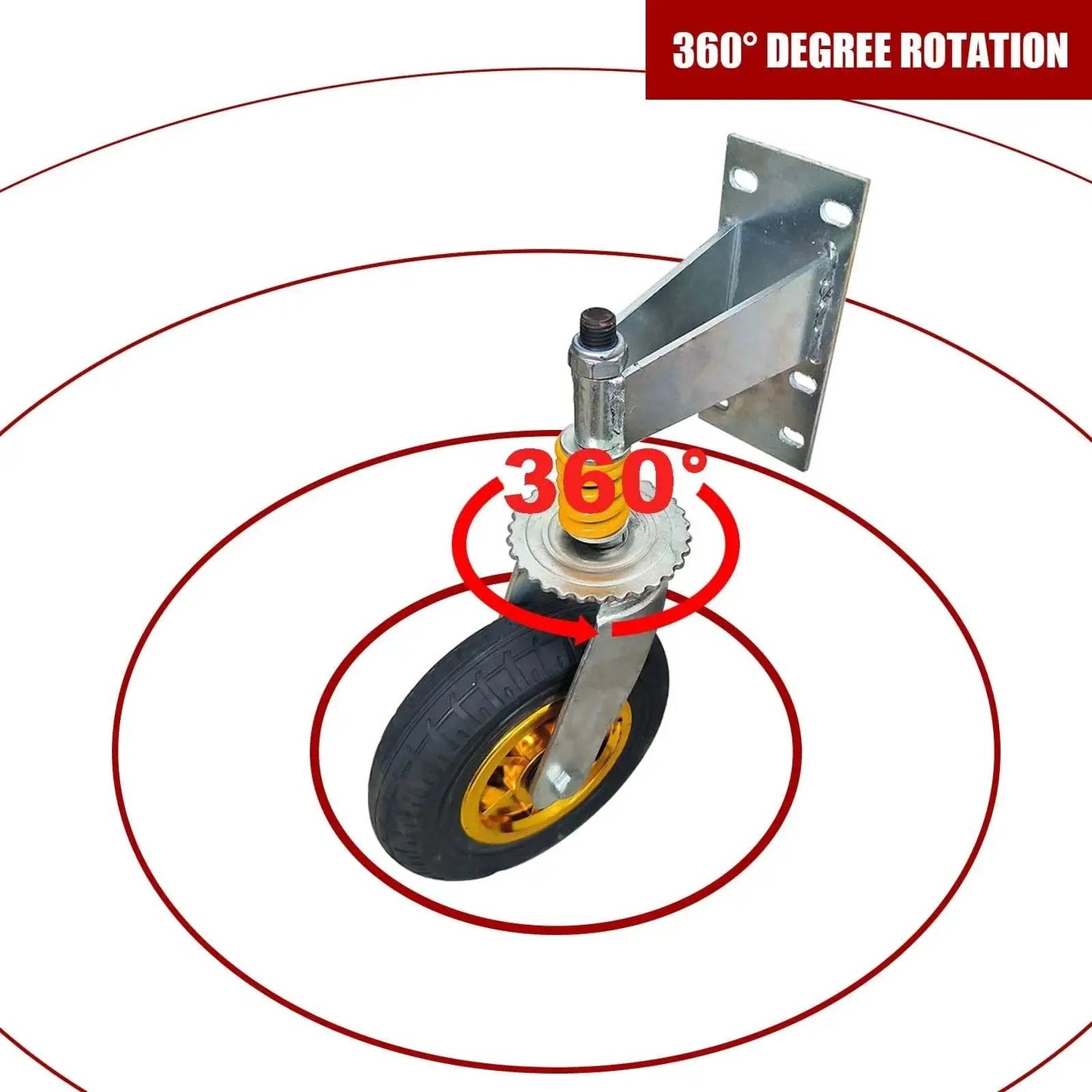 8 Inch Gate Caster Wheels for Metal Swing Gates and Wooden Fences, 360 Degree Swivel, Spring Loaded, heavy duty cap shown from above