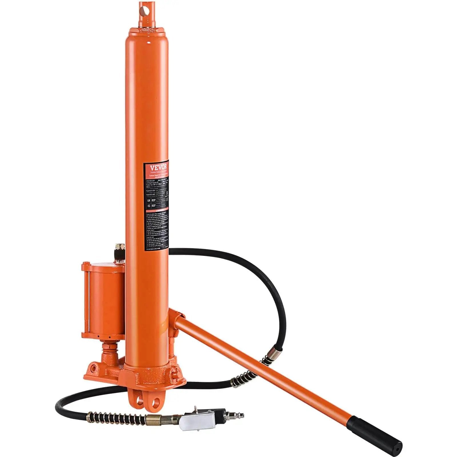 Heavy Duty 8 Ton Hydraulic Long Ram Jack For Engine Hoists With Air Pump And Clevis Base Cylinder VEVOR engine lift orange steel