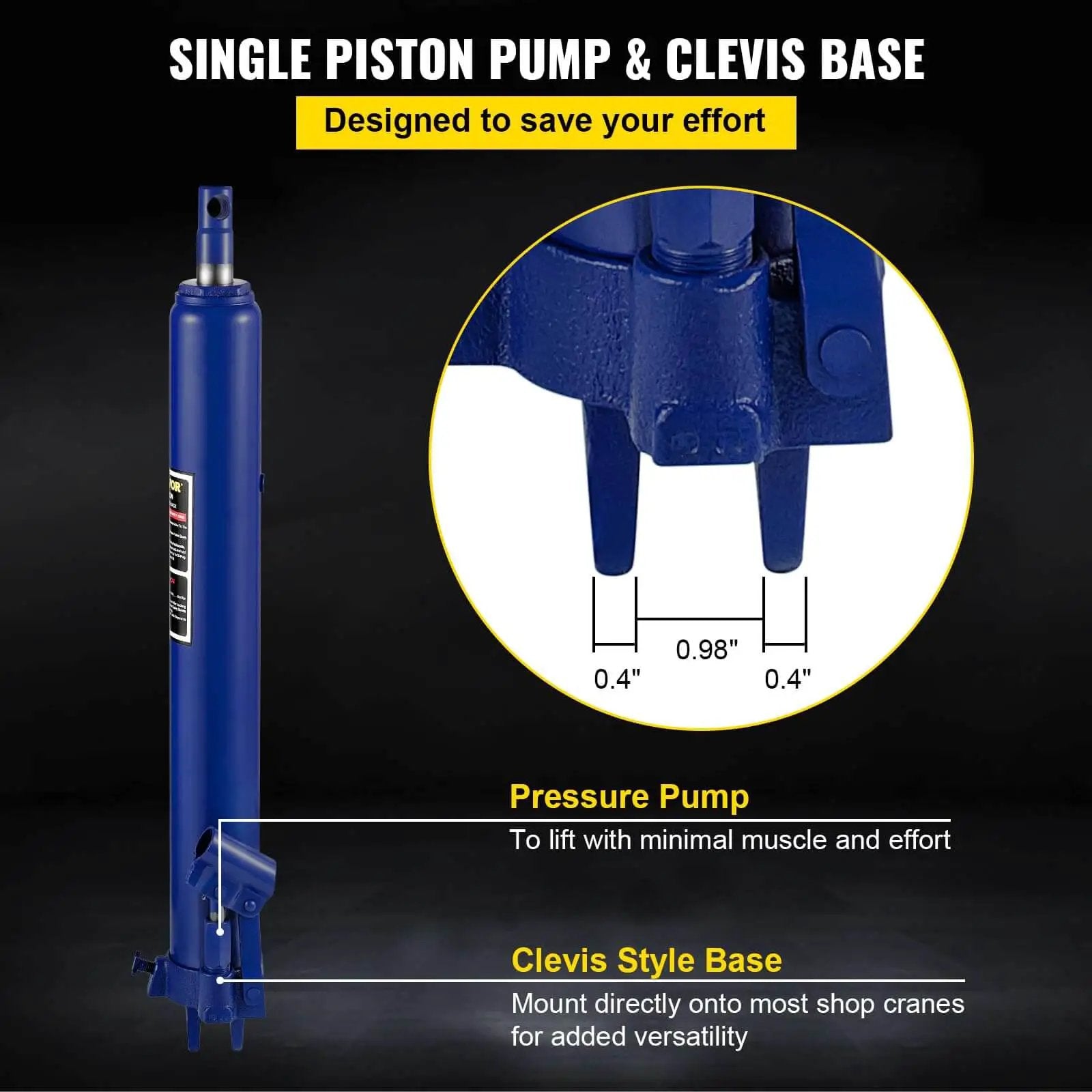 Beefy 8 Ton Hydraulic Long Ram Jack With Single Piston Pump And Clevis Base For Garage And Shop Cranes Engine Lifts Blue
