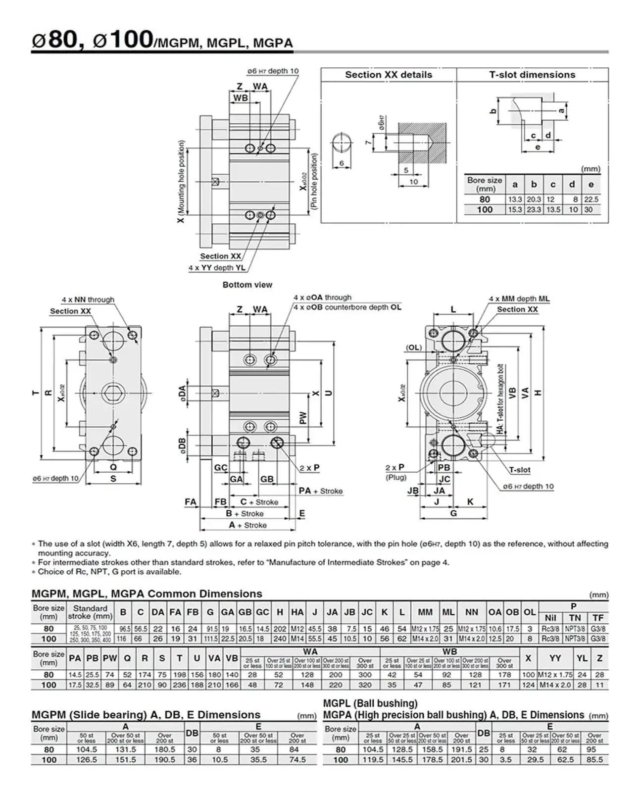 Technical diagram of 16mm Bore Double Acting Compact Pneumatic Guide Cylinder With Slide Bearing And Ball Bushing Actuator MGPM Series