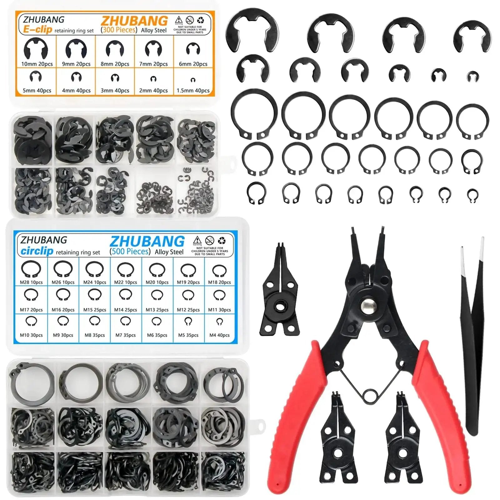 All In One C Clip And E Clip Retaining Ring Kit With 800 Pieces External Circlip Assortment M4 To M28 And One Point Five To Ten Mm Sizes