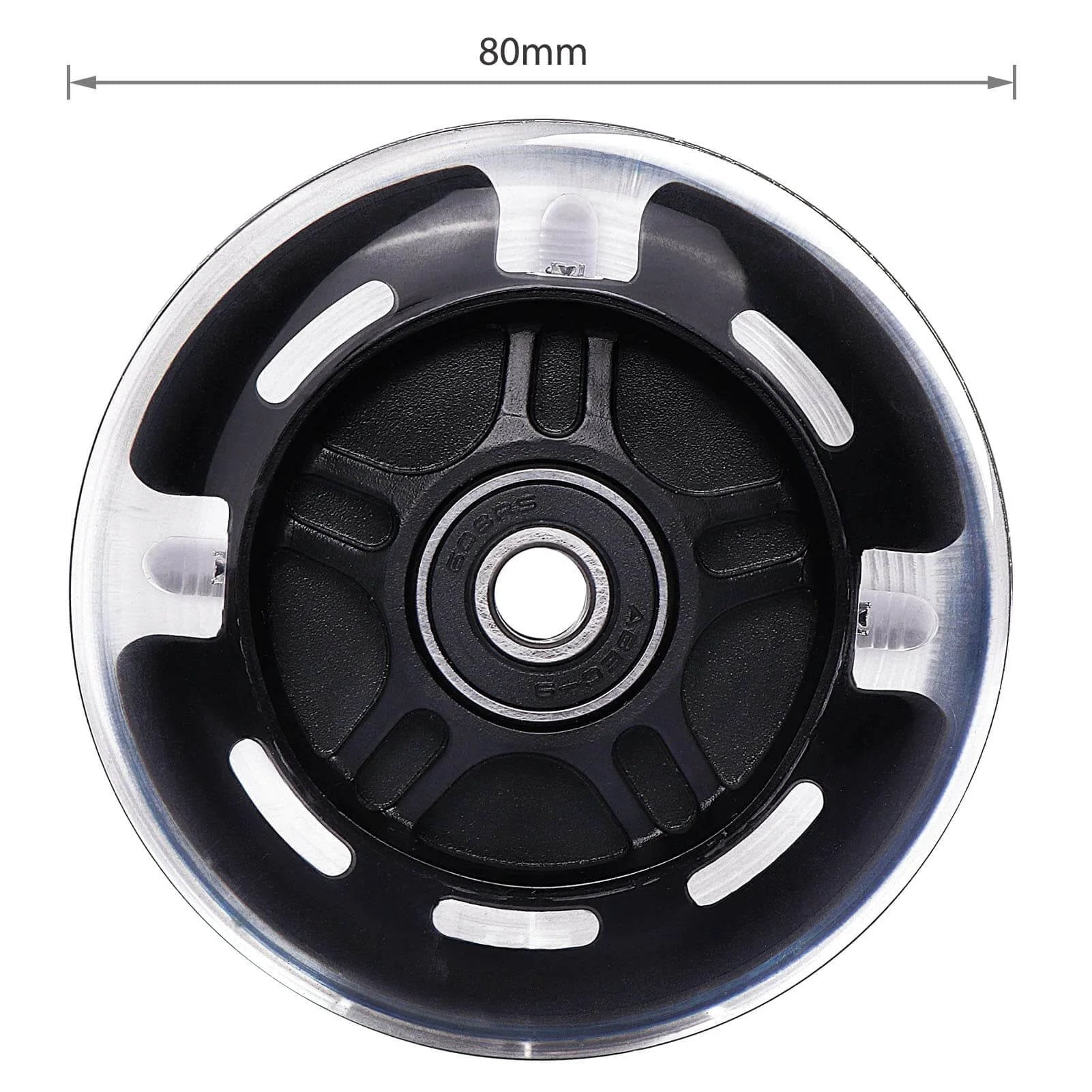 80mm Light Up Scooter Rear Wheels 2 Pack with Bearings Polyurethane LED Inline Skate Replacement Wheels Black close-up