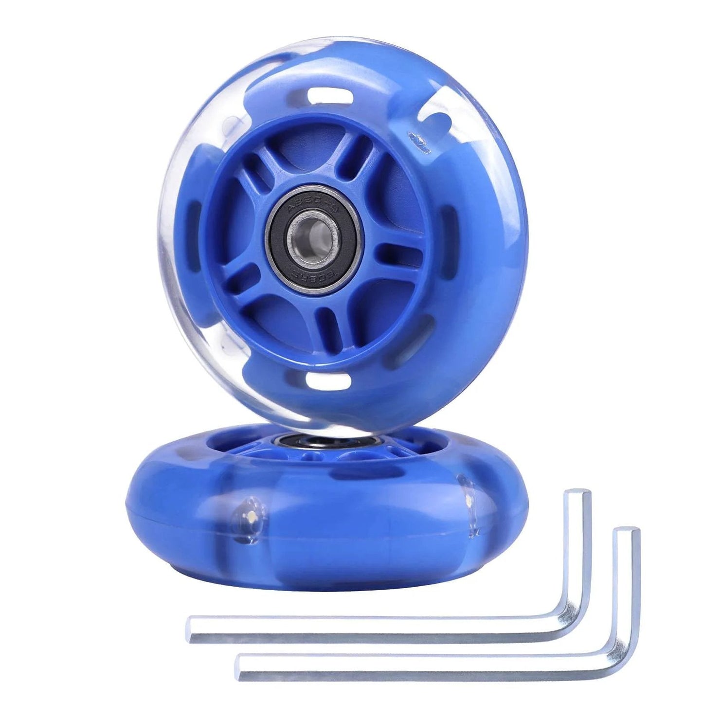 80mm Light Up Scooter Rear Wheels 2 Pack with Bearings Polyurethane LED Inline Skate Replacement Wheels Blue