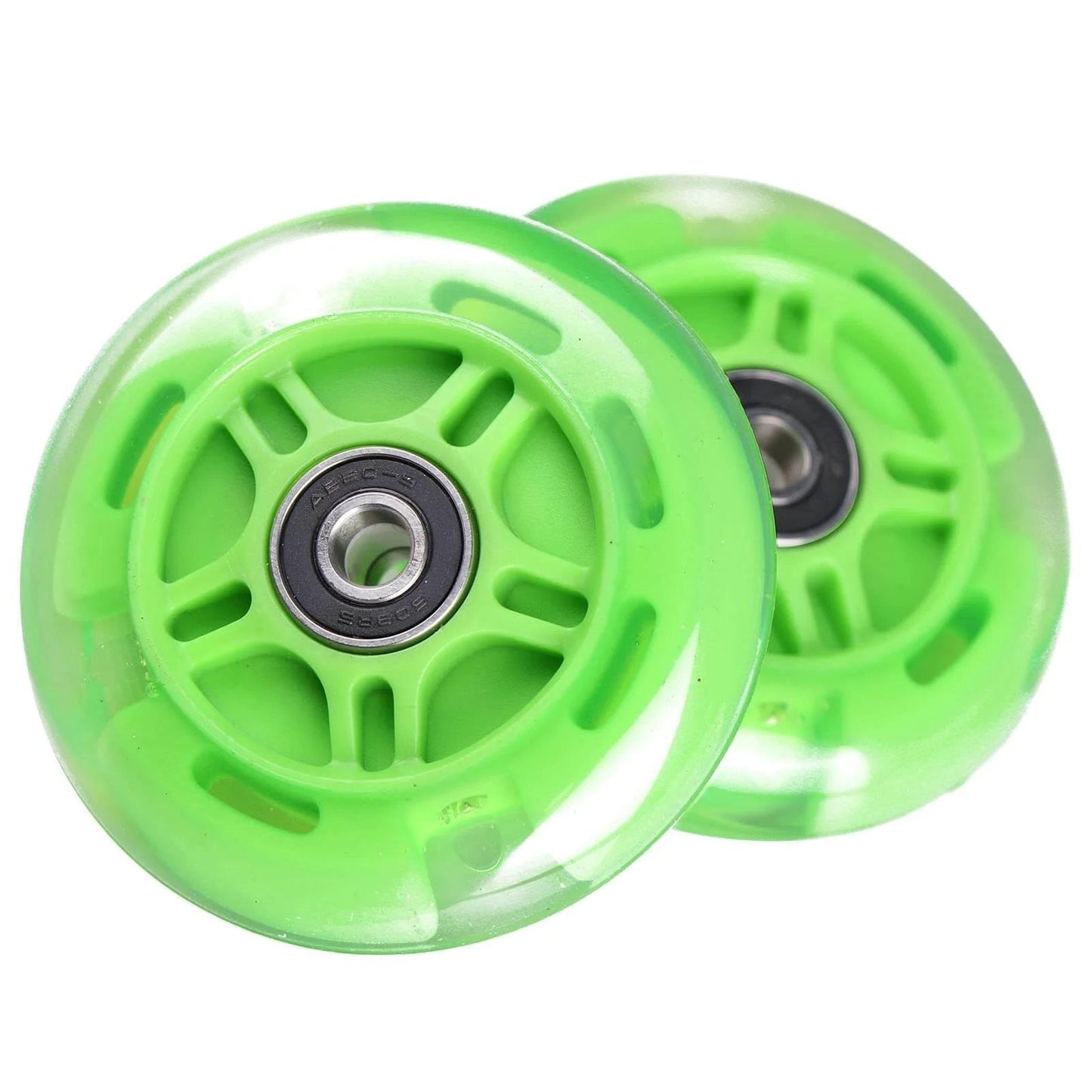 80mm Light Up Scooter Rear Wheels 2 Pack with Bearings Polyurethane LED Inline Skate Replacement Wheels Green