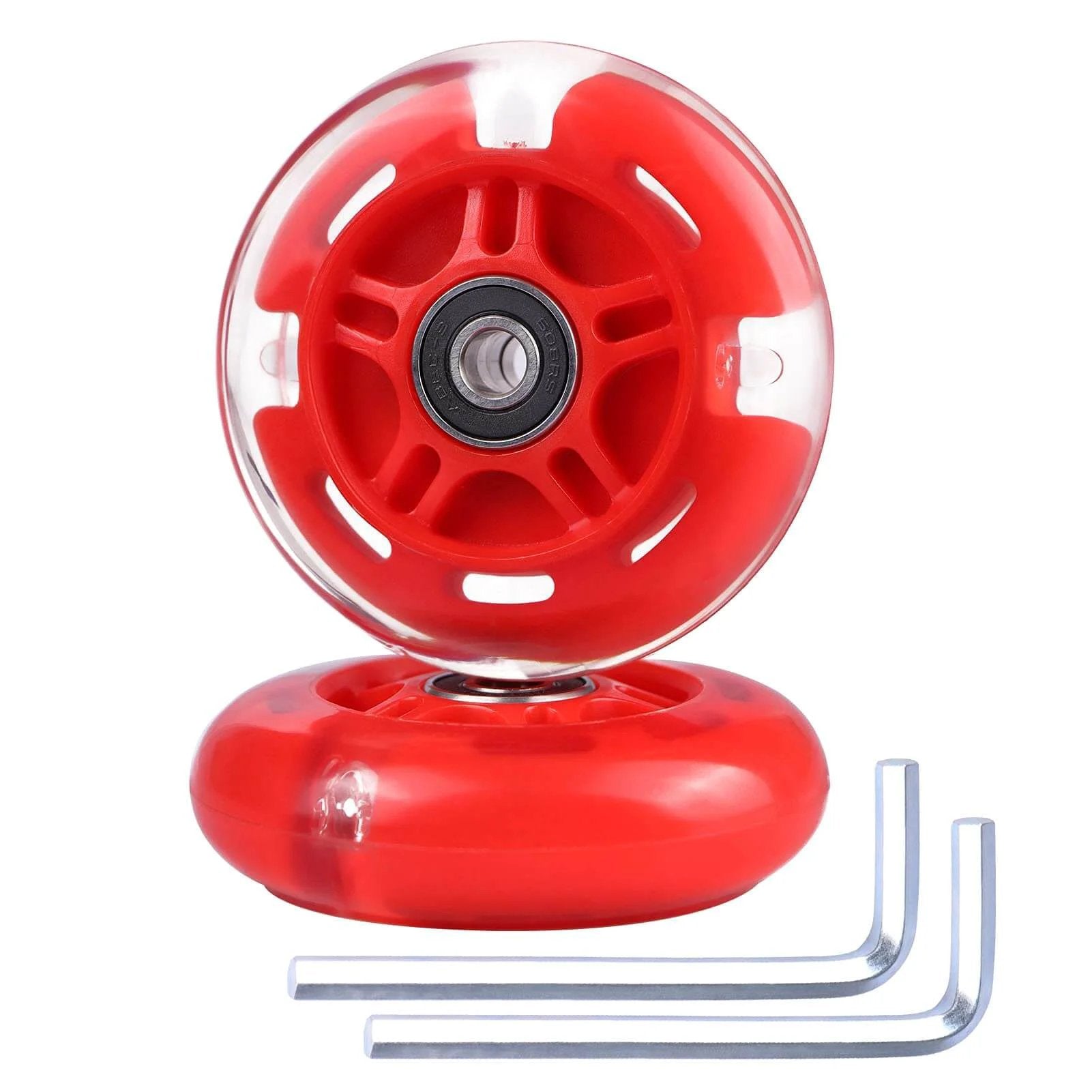 80mm Light Up Scooter Rear Wheels 2 Pack with Bearings Polyurethane LED Inline Skate Replacement Wheels Red