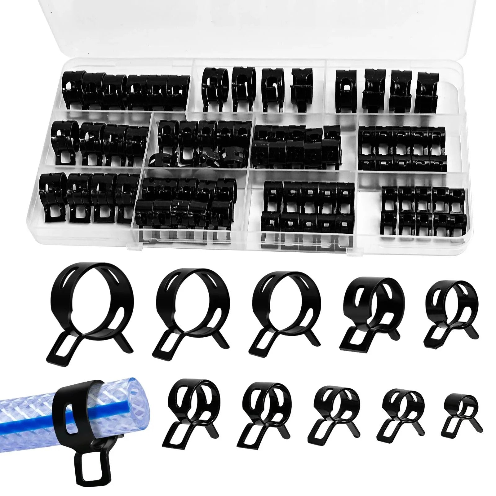 80 Pieces Vacuum Hose Clamps Assortment Kit for 6mm to 18mm Silicone Tubing, Spring Hose Clamps for Low Pressure Air Lines