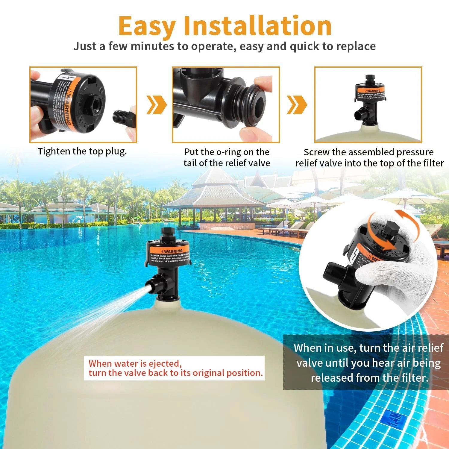 High Flow Manual Air Relief Valve Replacement 98209803 installation guide for pool and spa filter systems