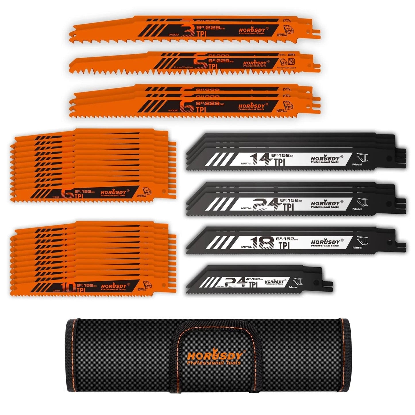 40 Piece Reciprocating Saw Blade Set For Wood Metal PVC Pruning And Wet Wood Cuts With Storage Pouch Bi Metal High Speed Cr V Blades 3 To 24 TPI For Tough Jobs And Long Lasting Sharpness Pro Grade Quality Beast Mode Ready