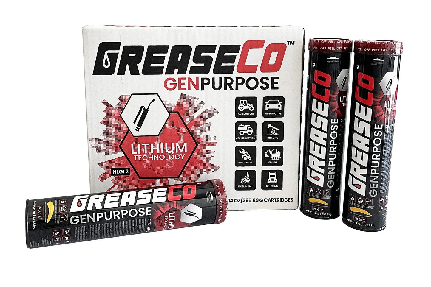 General Purpose Lithium Grease For Grease Guns And Heavy Duty Workhorse Lubricant All Around For Tractor Trailer Axle Farm Jack Winch Motorcycle Lawn Mower Door Tracks RV And ATV Amber NLGI 2 GenPurpose By GreaseCo packaging and cartridges