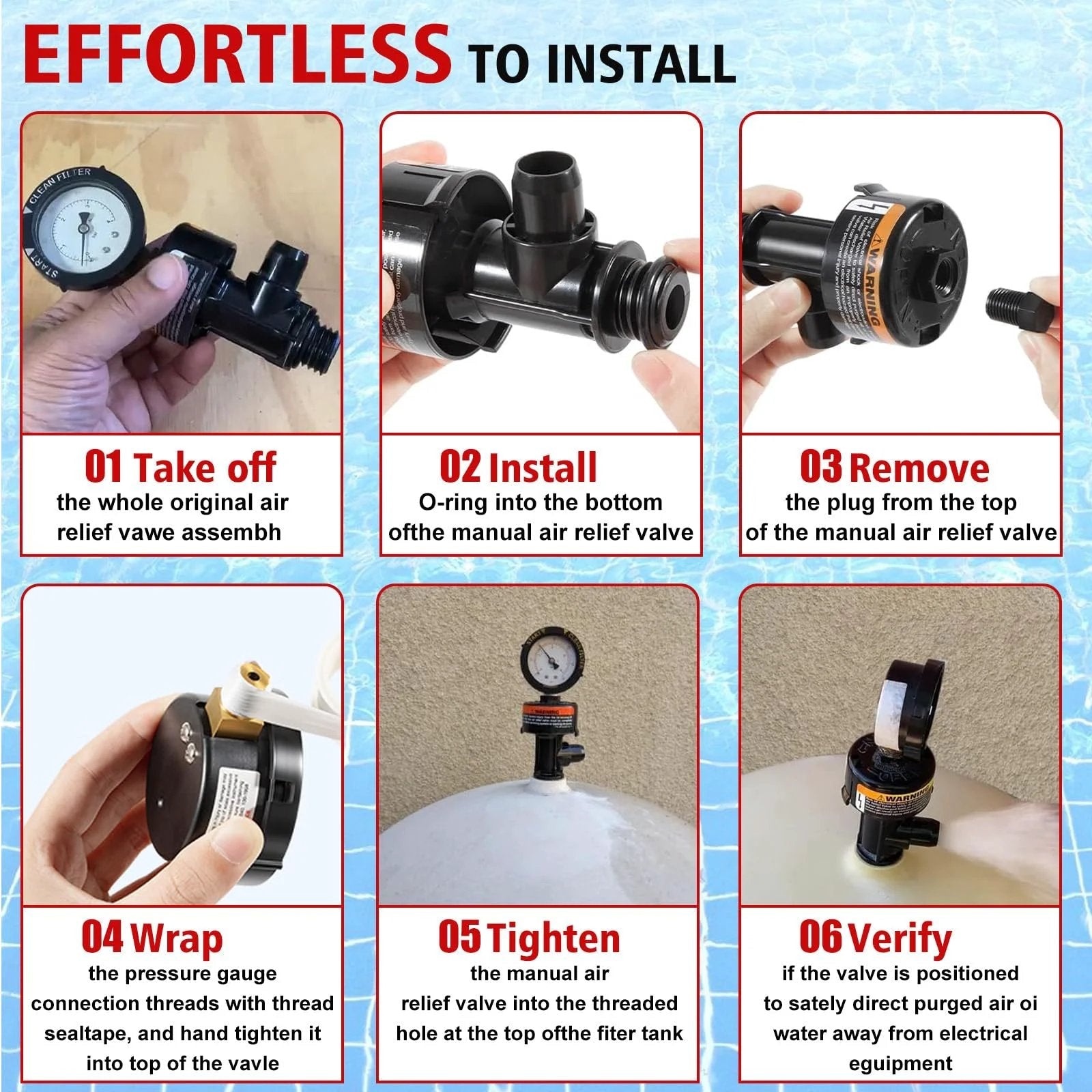Manual Air Relief Valve Assembly With Pool Filter Pressure Gauge Kit For Pool And Spa Filters installation steps