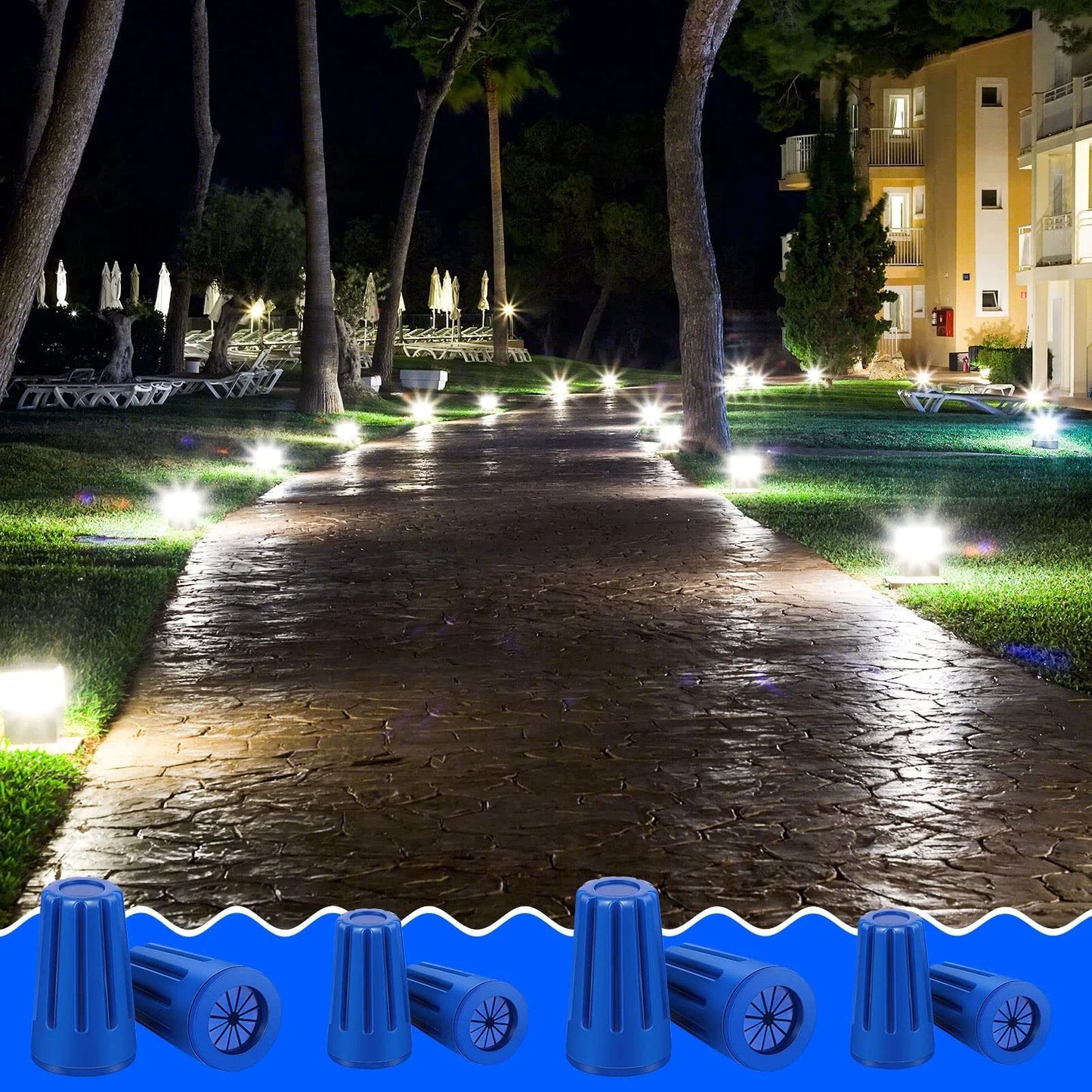 40 Pack Waterproof Outdoor Electrical Connector Kit for Wet Location Wiring and Landscape Wire Splice Connectors on path