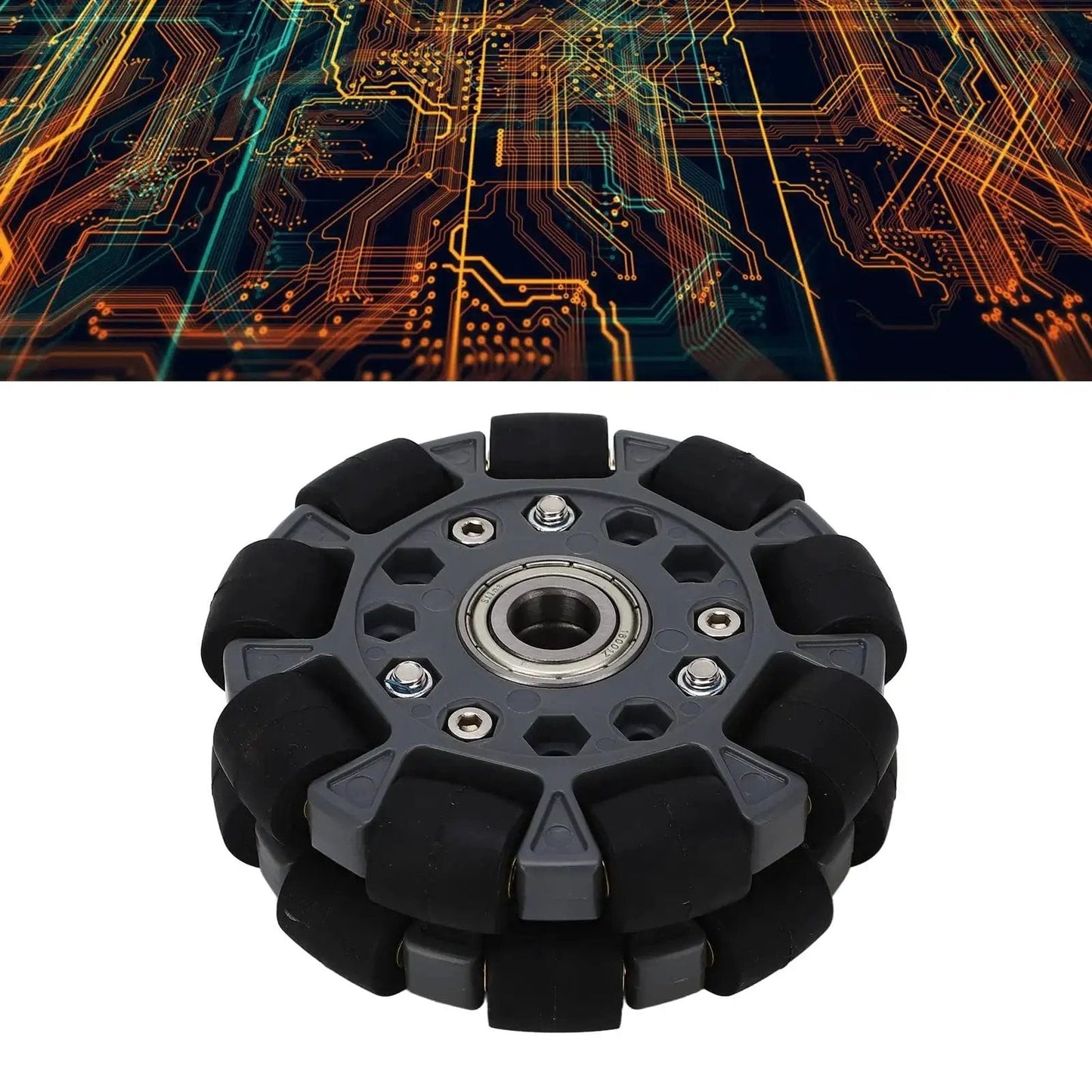 Omni Directional Robot Wheel 100mm With Center Bearing for Robot Cars and DIY Projects showing 360 degree rotation capability