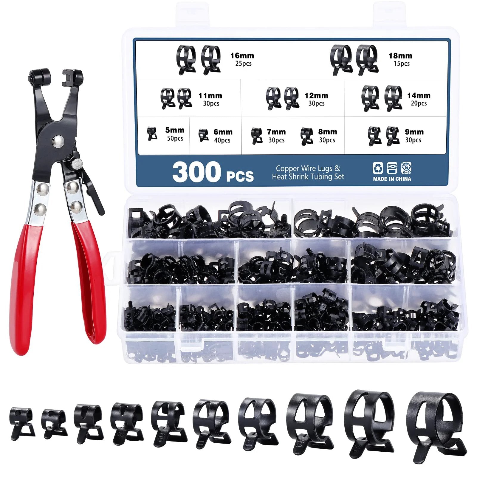 All In One 300Pcs Spring Hose Clamp Kit DIY Friendly 5 To 18mm With Pliers For Automotive And Plumbing OCR Stainless Steel Clamps