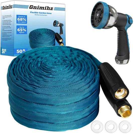 TPE Garden Hose 50 Feet Ultra Light Flexible Water Hose With Solid Brass Fittings Non Shrinking And Easy To Store Drinking Water Safe Material All Weather Sea Blue