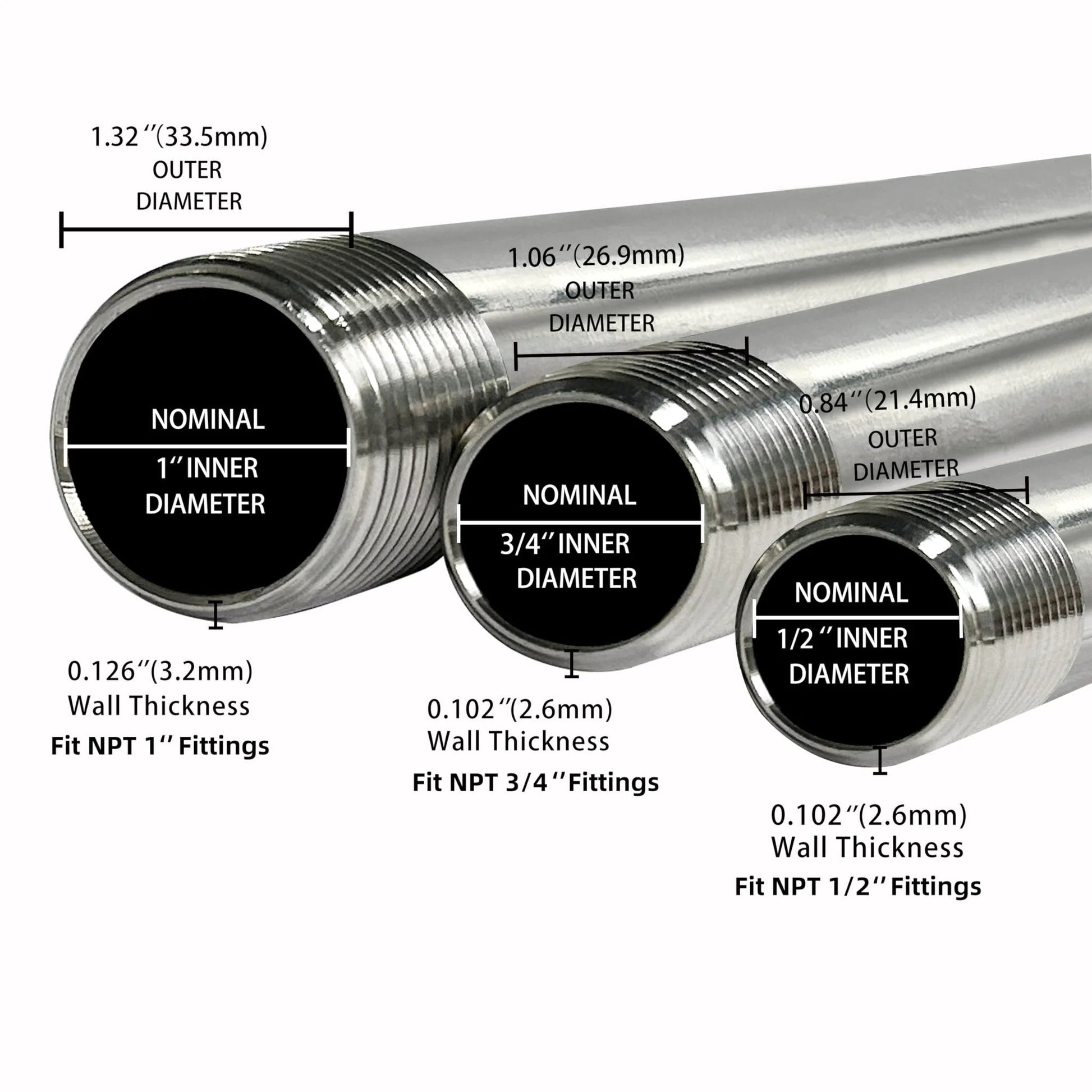 Heavy Duty GeilSpace Half Inch NPT Stainless Steel Pipe Nipples, Eighteen Inches Long, Set Of Two, 304 Stainless Steel, Rust Proof
