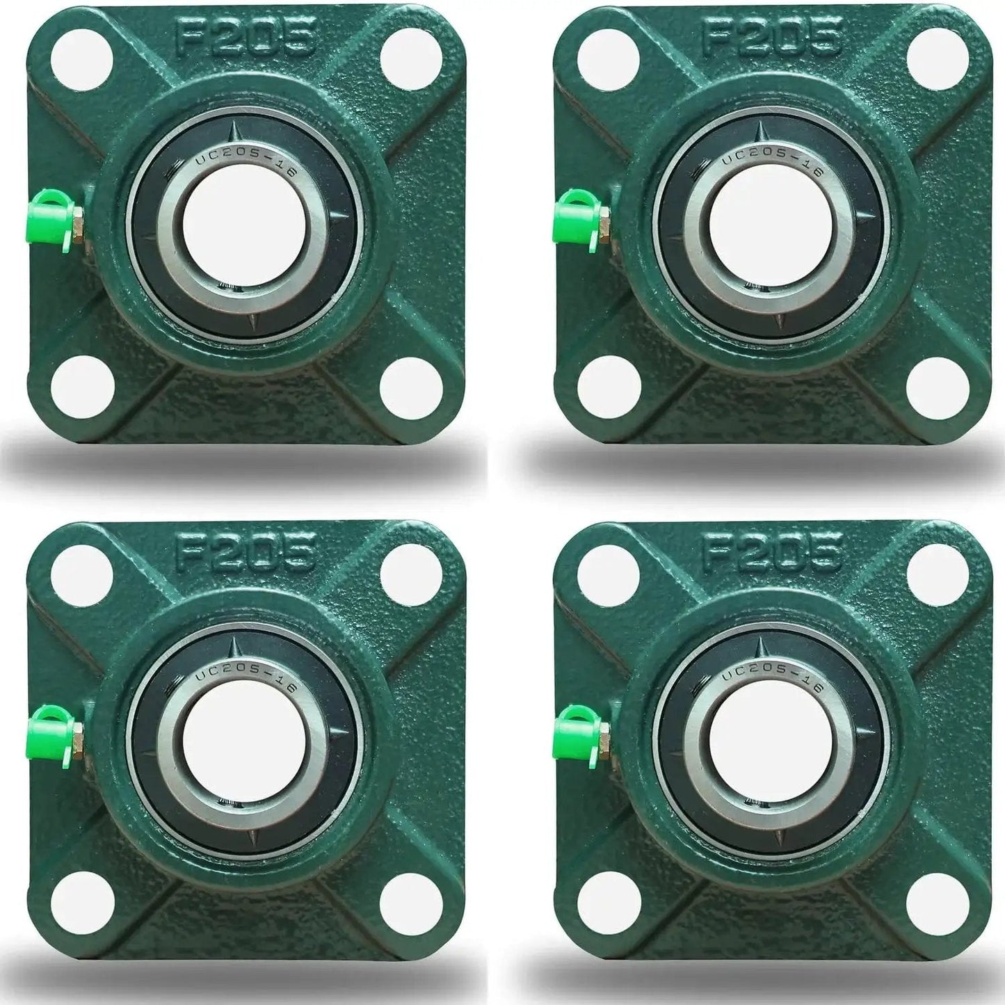 Four Pack UCF205-16 Pillow Block Bearing Set With Square Flange Four Bolt Mount, Bearing Steel Construction, 1 Inch Bore
