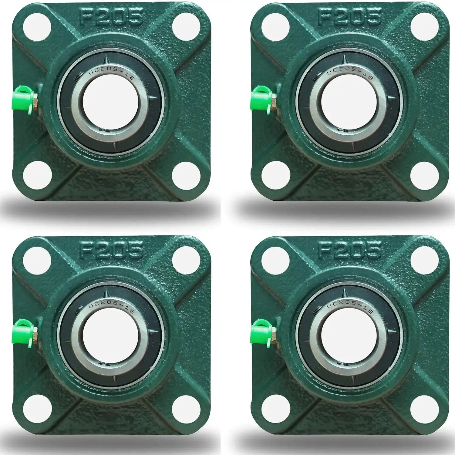 Four Pack UCF205-16 Pillow Block Bearing Set With Square Flange Four Bolt Mount, Bearing Steel Construction, 1 Inch Bore