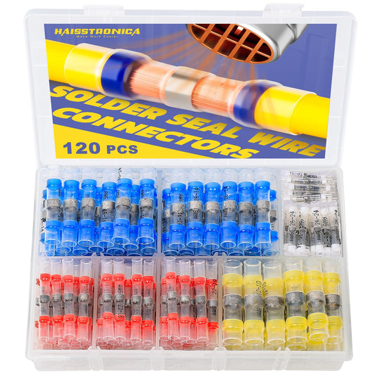 Heavy Duty Solder Seal Wire Connectors Kit 120Pcs Marine Grade Heat Shrink Butt Splice Connectors for Electrical Wiring