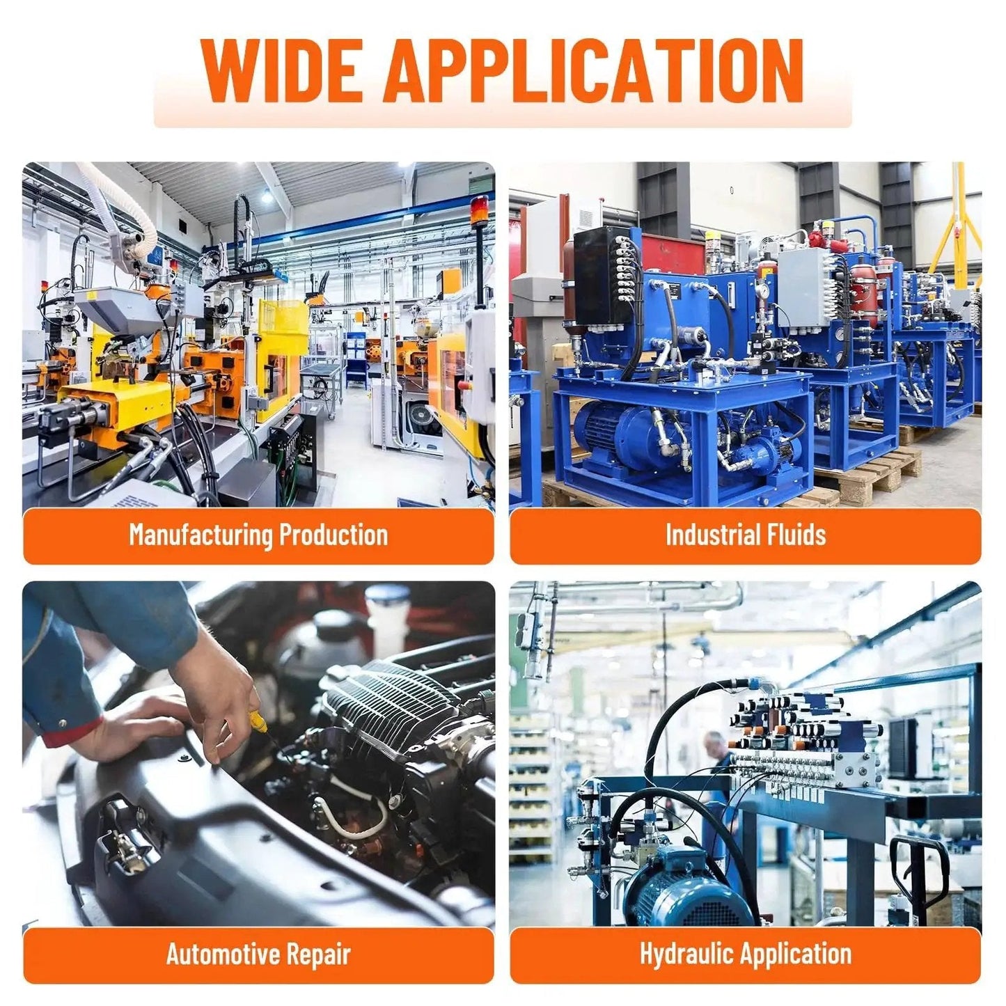 Wide application of Five Pack 90 Degree Elbow Hydraulic Hose Fittings in manufacturing, industrial fluids, automotive repair, hydraulic systems