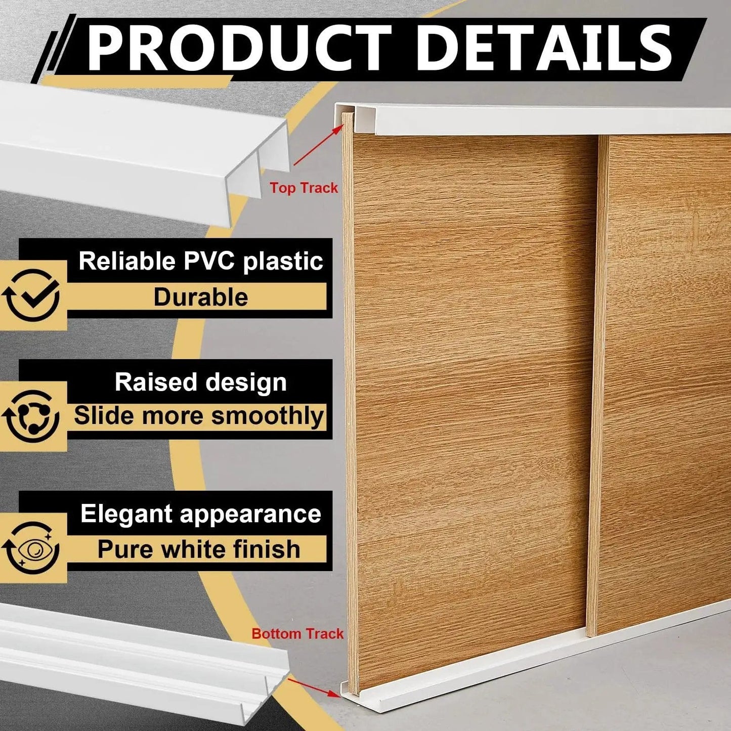 Plastic Sliding Door Track Set For Three Quarters Inch Thick Panels Including Top And Bottom Tracks For Cabinet And Window Applications White Four Feet Long Set Of Two Ideal For Replacing Damaged Slides In Cabinets Or Wardrobes