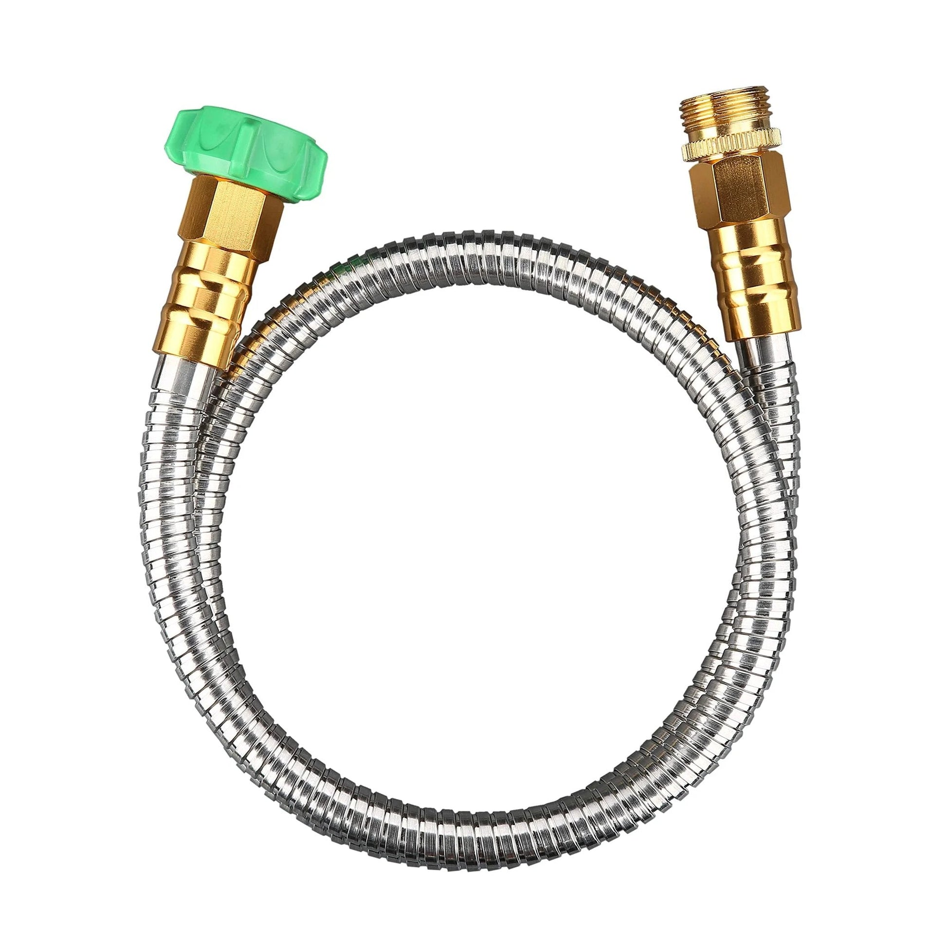 Heavy Duty 304 Stainless Steel Garden Hose Connector, Beaulife 5 Ft Short Water Hose Extension for Kink Free Flexibility shown front view