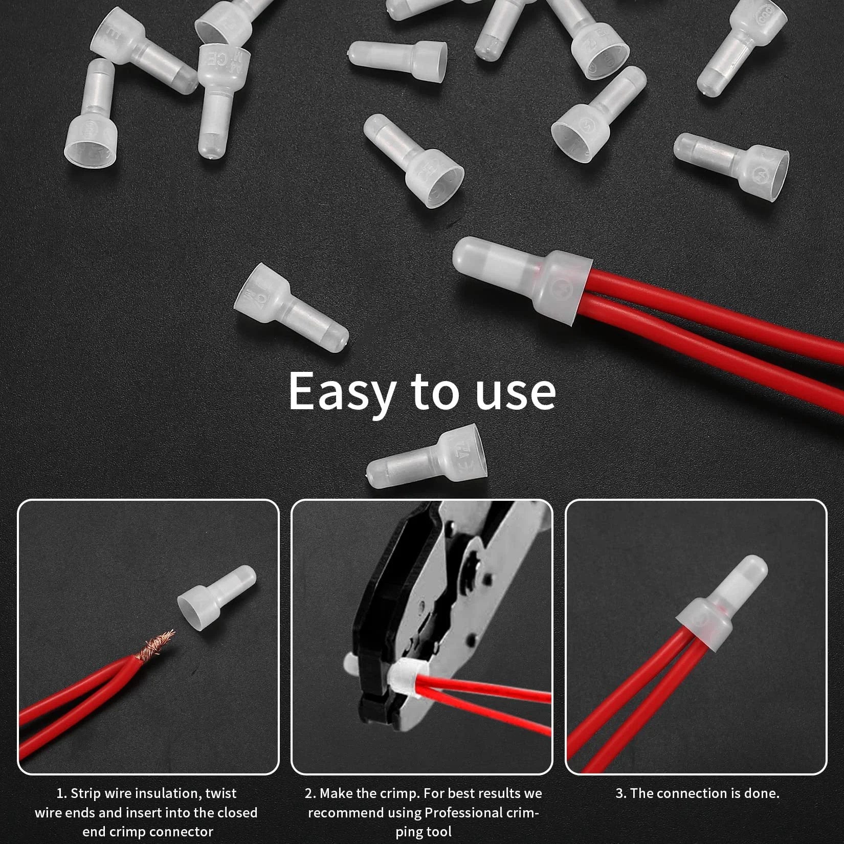 DIY Friendly Closed End Wire Connectors Kit With 250 Pieces Nylon Insulated Aluminum Crimp Caps For 22-16 16-14 12-10 AWG Wiring