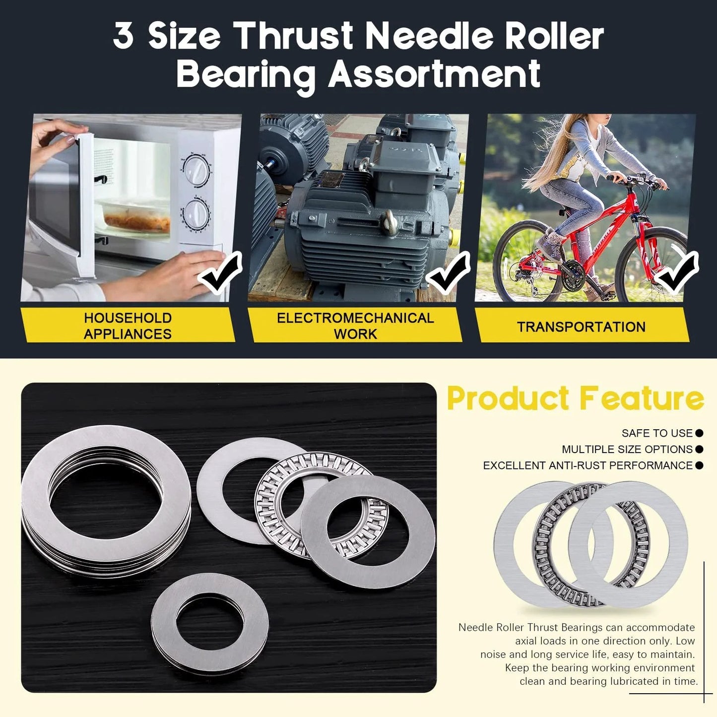Assorted 24 Piece Thrust Needle Roller Bearing Set With Washers In Three Sizes AXK3552 AXK2035 AXK2542 Chromium Steel Rollers